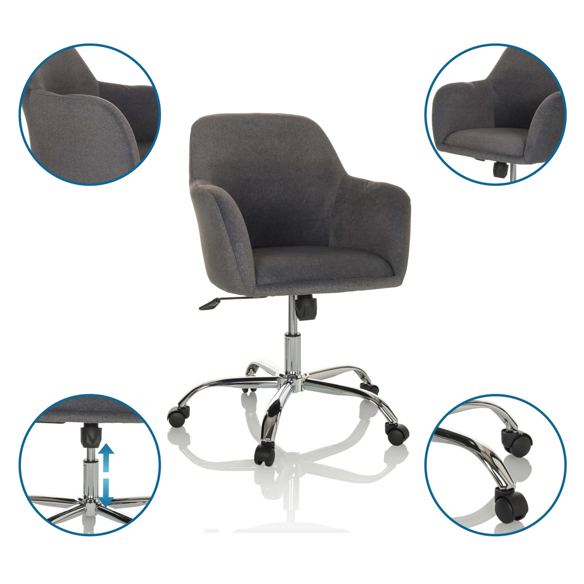 Sedia Home Office SOLAO 300 grigio scuro con base cromata e rotelle di hjh OFFICE
