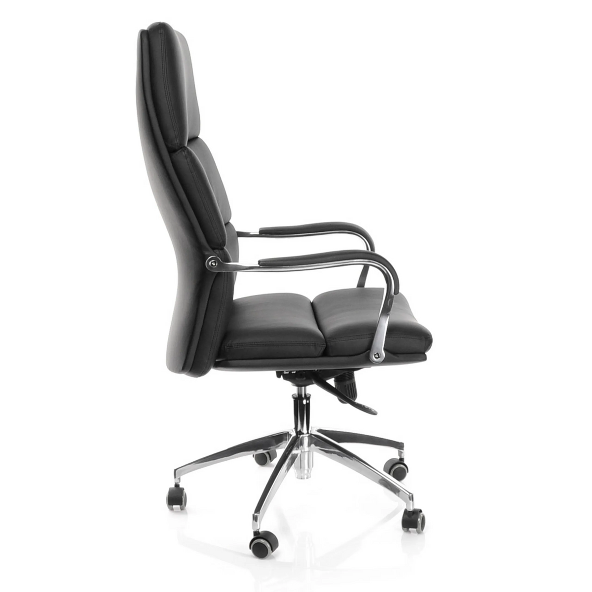 Poltrona professionale BRUNELLO 20 nera con braccioli e base a cinque ruote di hjh OFFICE – vista a 360° (profilo laterale 80°)