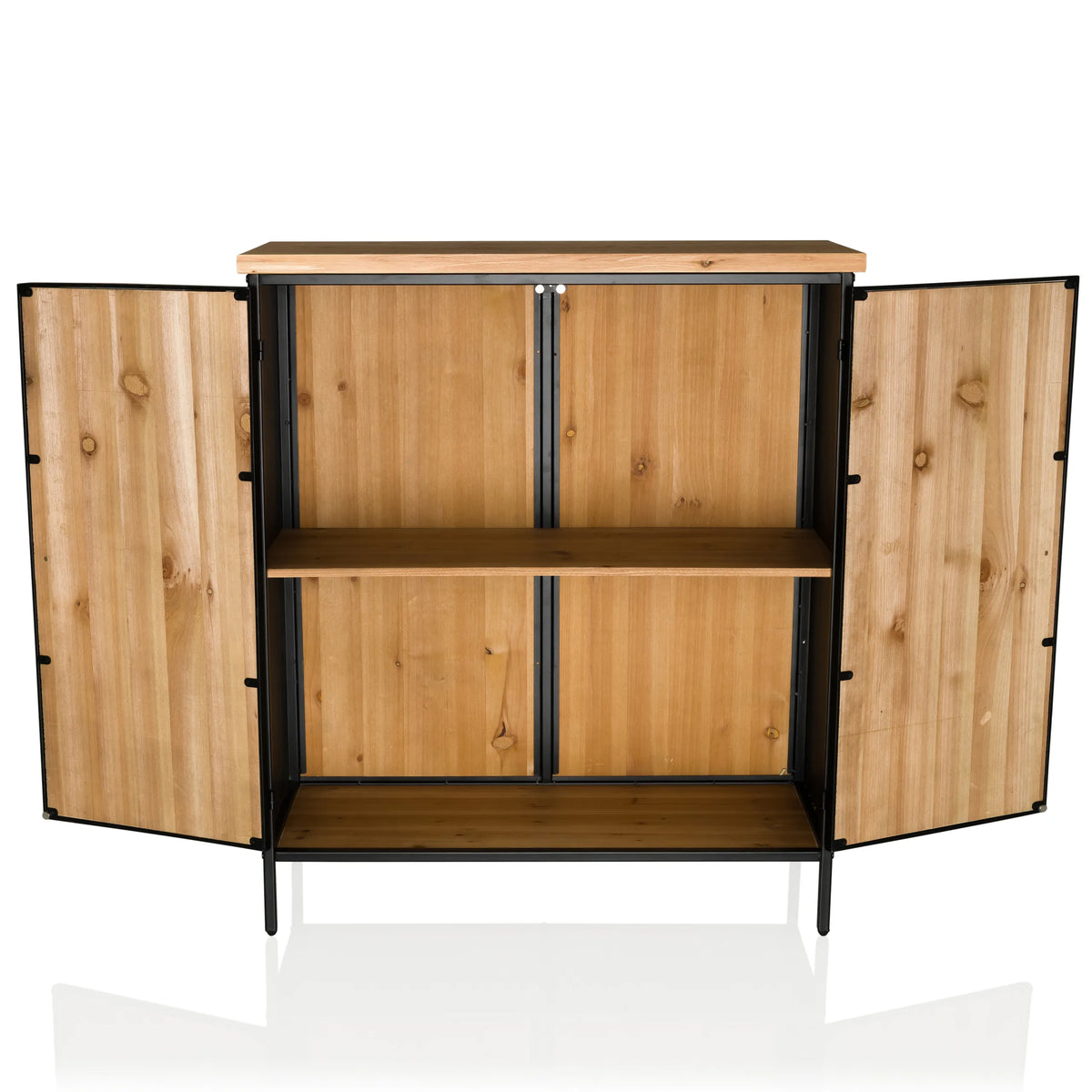 Vano aperto con un ripiano della Cassettiera SANTJAGO BLACK SUN XL in aspetto legno con struttura nera di hjh LIVING