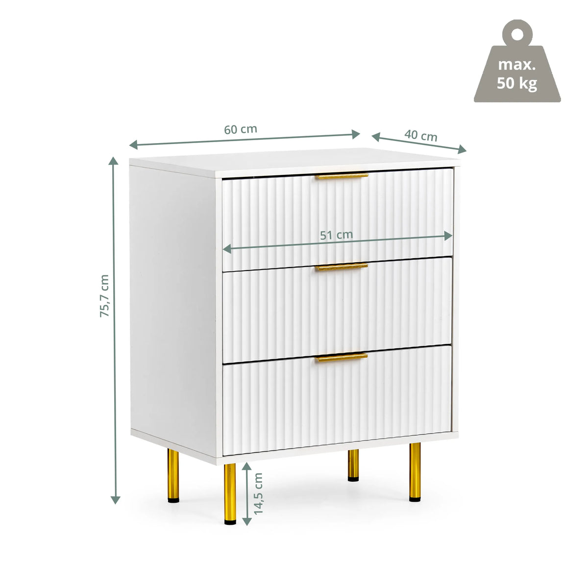 Disegno dimensionale della cassettiera Hjelle K con una larghezza di 60 cm e un'altezza di 75,7 cm di hjh LIVING