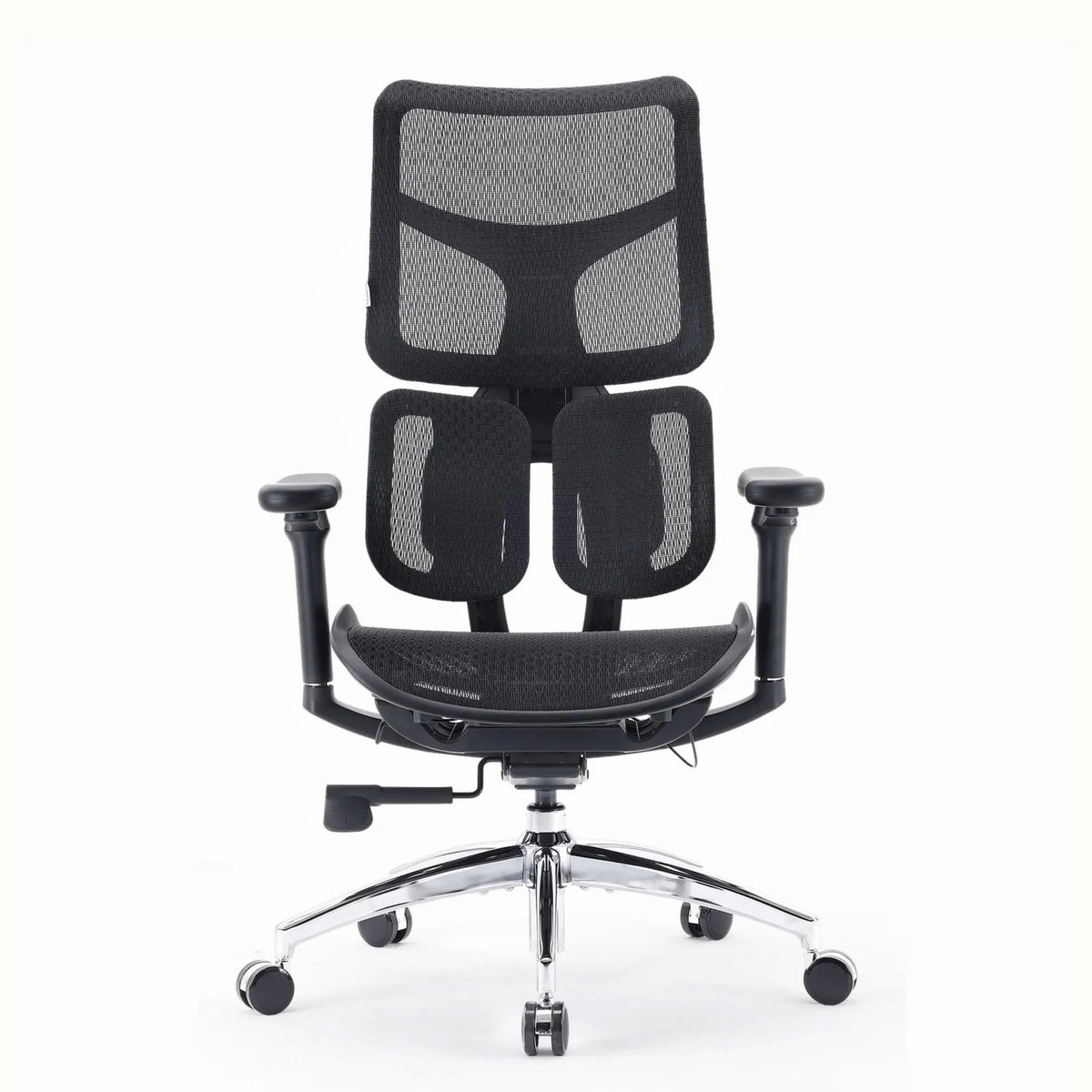 Sedia da ufficio professionale S100-M301 nera con schienale in rete e base cromata di Sihoo
