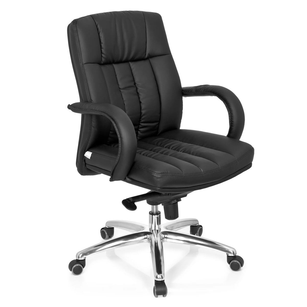 Sedia girevole XXL G 100 nera con imbottitura trapuntata e base a cinque ruote di hjh OFFICE – vista a 360° (vista frontale a tre quarti 40°)