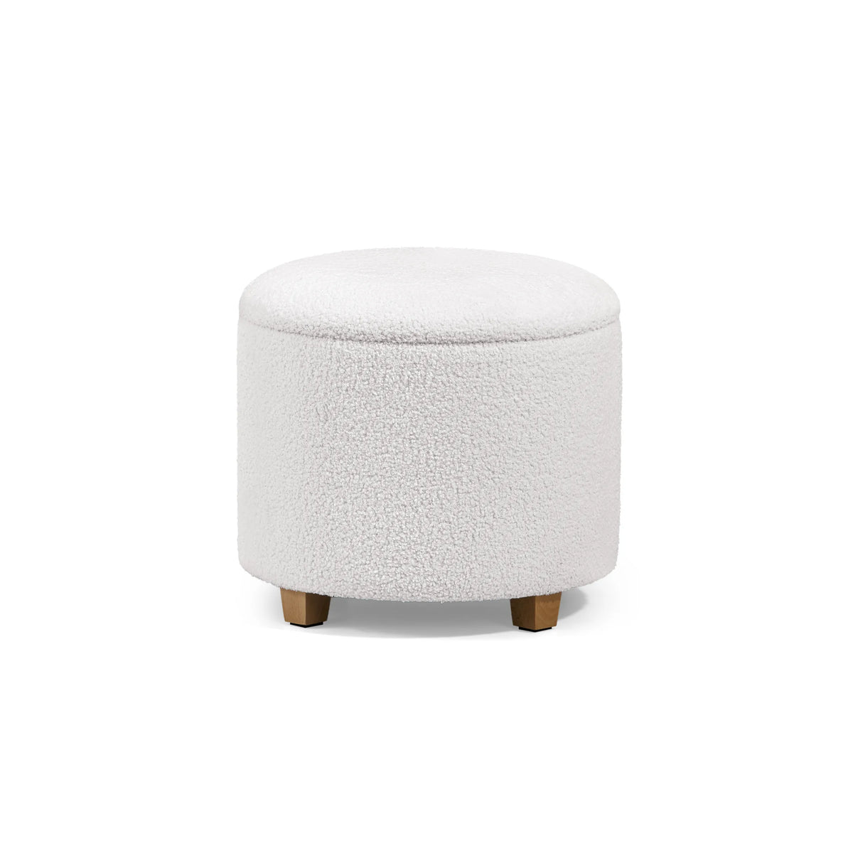 Sgabello imbottito bianco Storiano S con rivestimento in tessuto strutturato e quattro brevi piedi in legno di hjh LIVING – vista a 360° (vista frontale 0°)