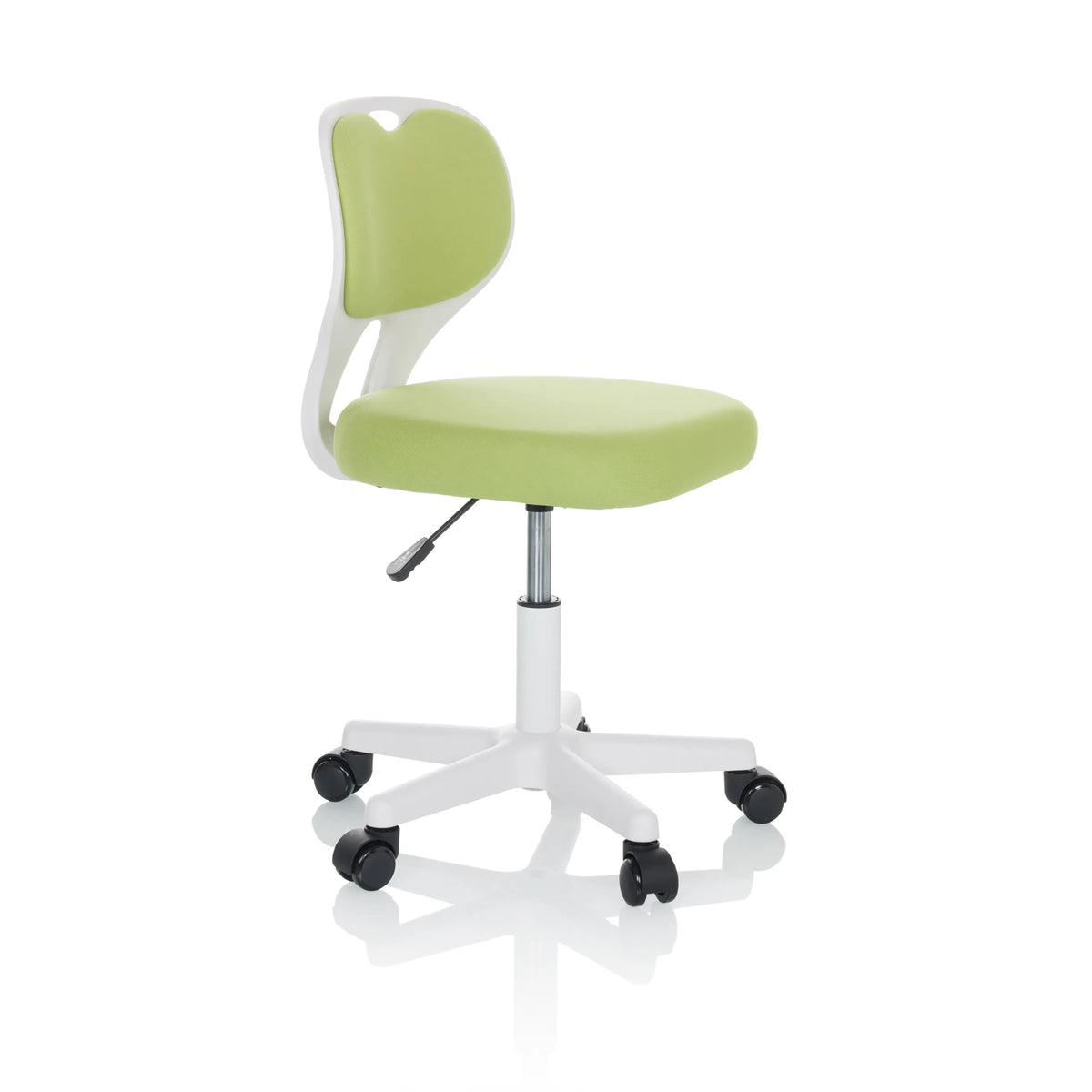 Sedia girevole per bambini KIDDY TOP W verde con struttura bianca e base a cinque ruote di hjh OFFICE – vista a 360° (vista frontale a tre quarti 60°)