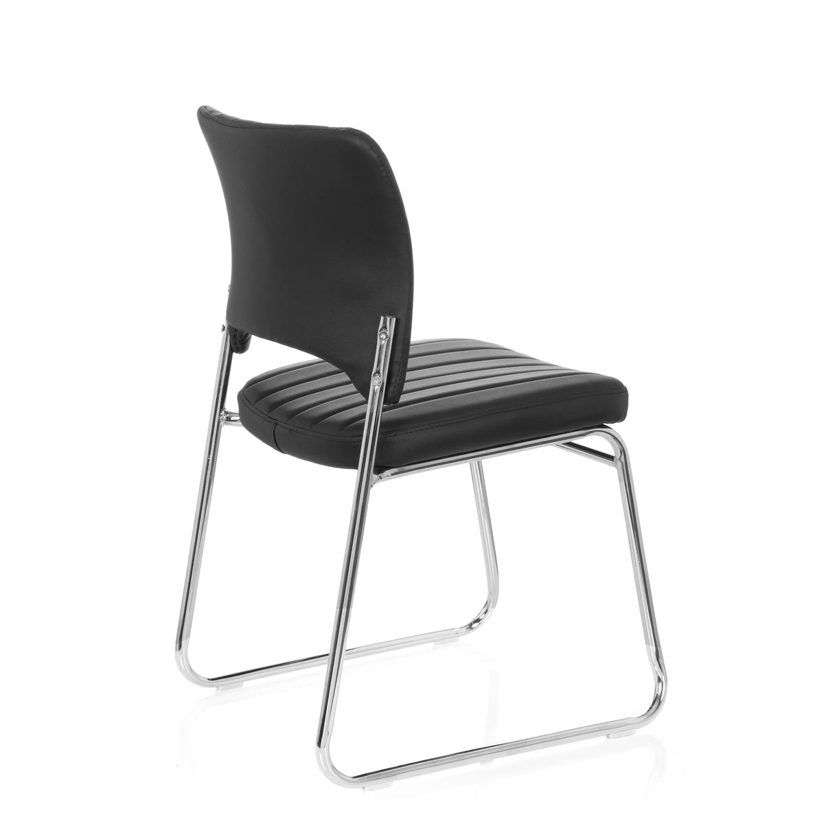 Sedia visitatore nera CASPI V con rivestimento trapuntato e struttura a slitta di hjh OFFICE – vista a 360° (vista posteriore a tre quarti 120°)