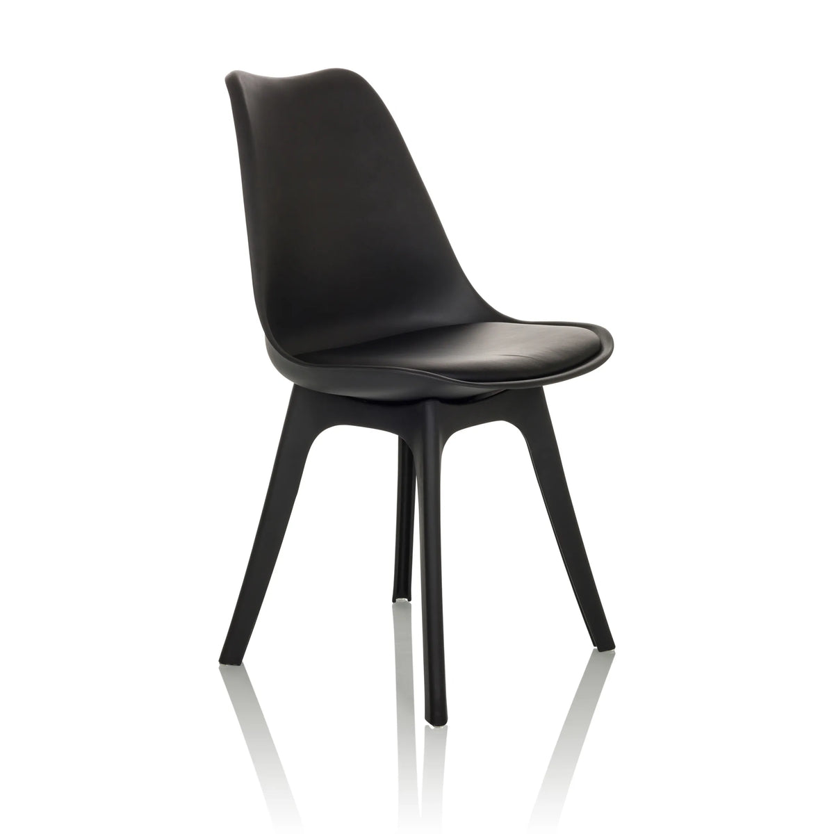Sedia a conchiglia SCANDI P nera con quattro gambe di hjh OFFICE – vista a 360° (vista frontale a tre quarti 45°)