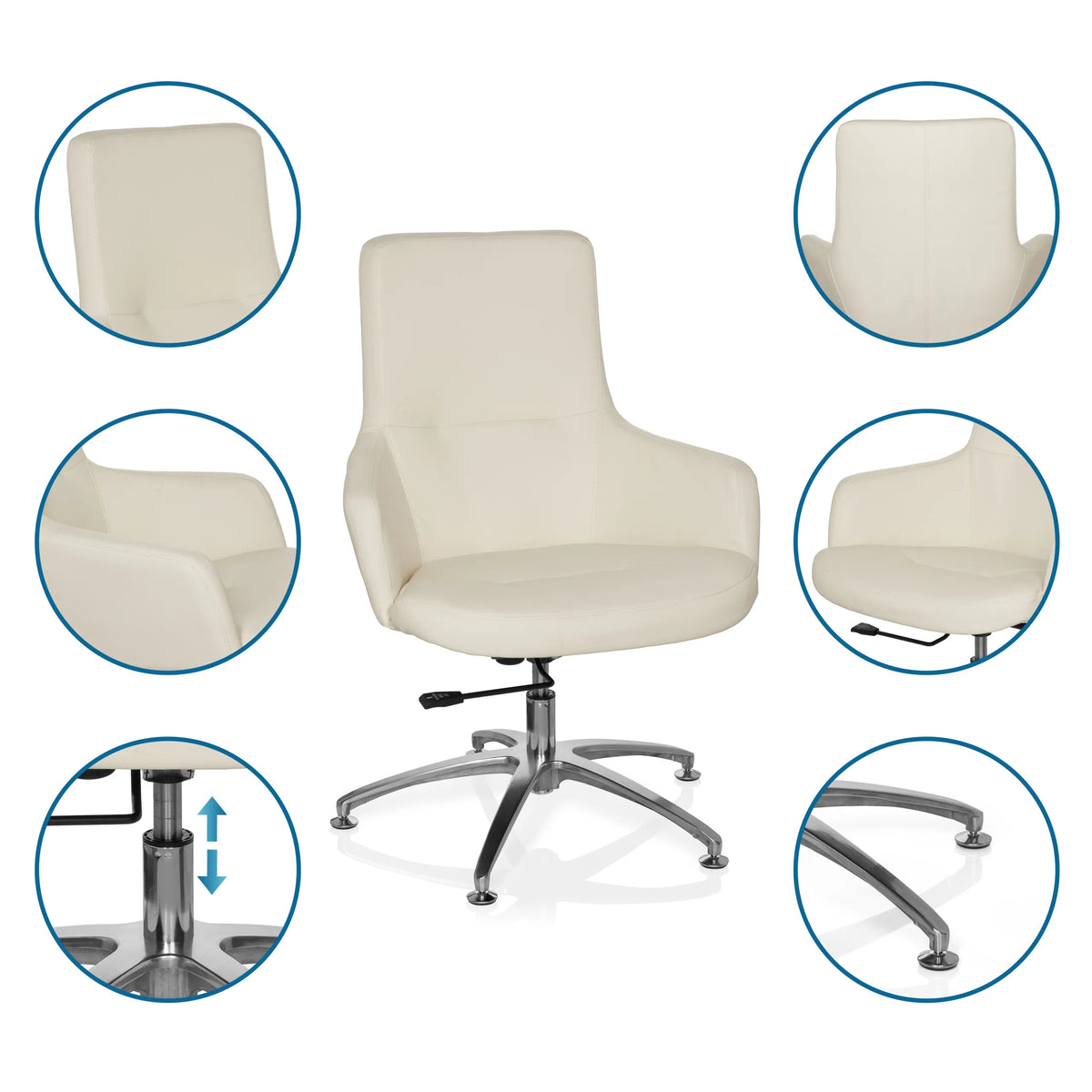 Poltrona Lounge SHAKE 300 bianco crema con molla a gas e base a stella cromata di hjh OFFICE