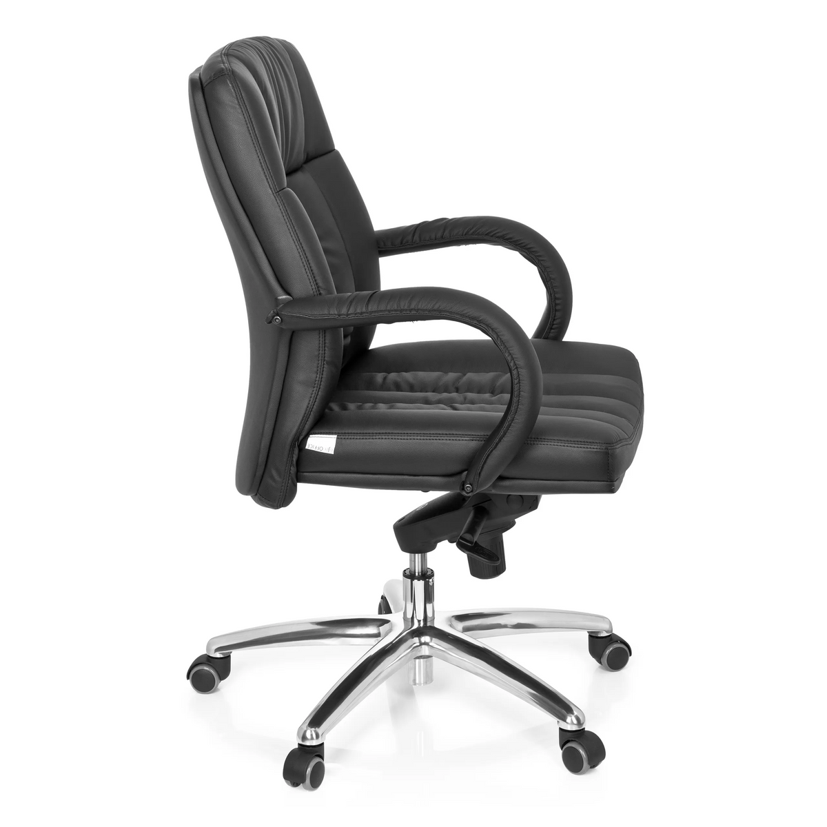 Sedia girevole XXL G 100 nera con imbottitura trapuntata e base a cinque ruote di hjh OFFICE – vista a 360° (profilo laterale 80°)