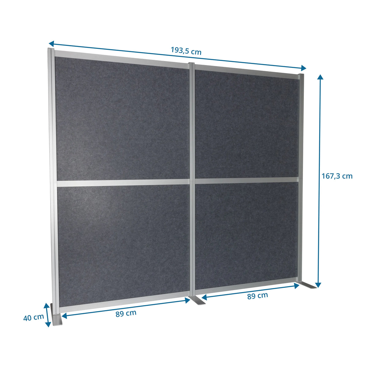 Disegno dimensionale della Parete divisoria FLEXMIUT MODUL di 193,5 × 167,3 cm in grigio di hjh OFFICE