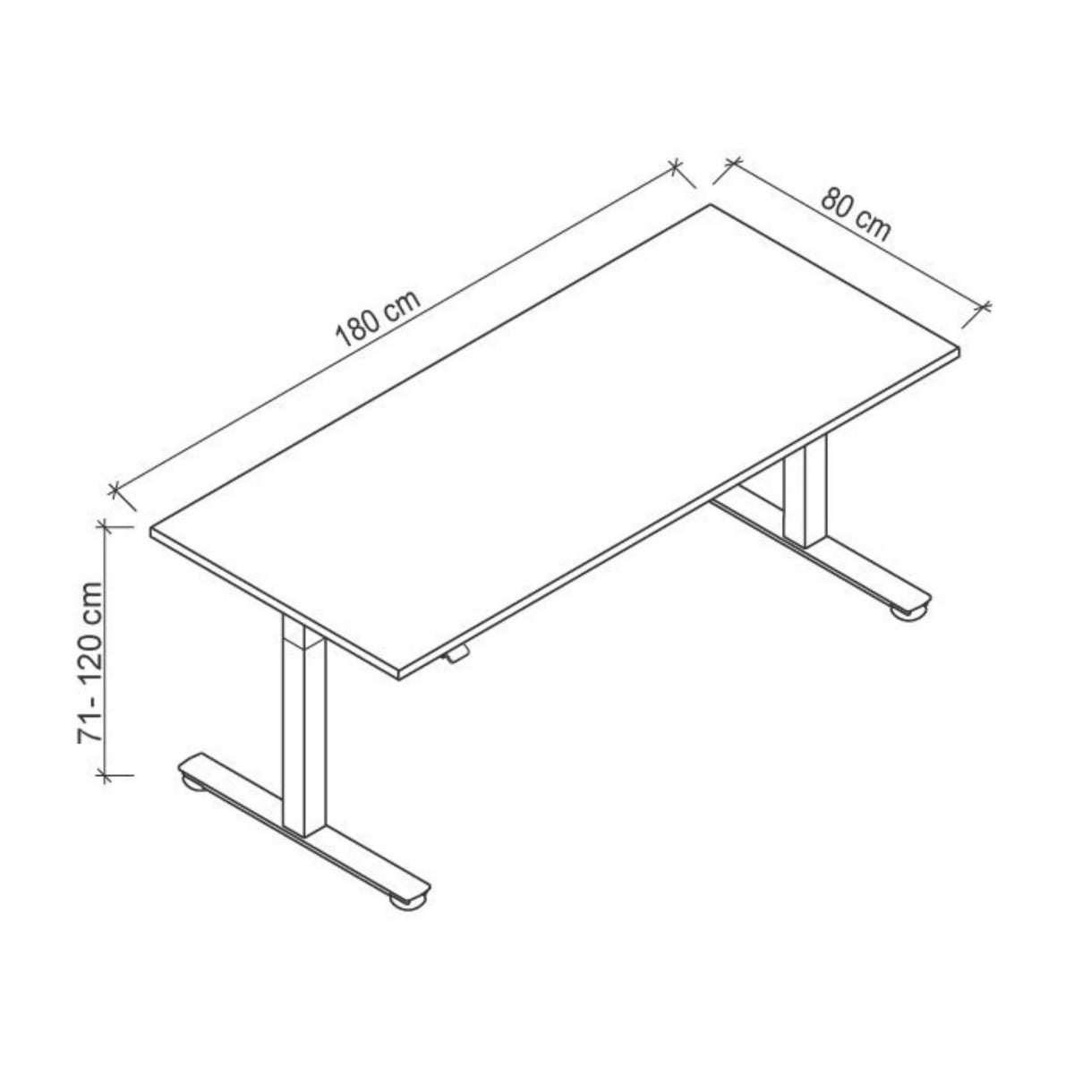 Disegno tecnico della scrivania XMST 19 G di 180 × 80 cm di hjh OFFICE PRO