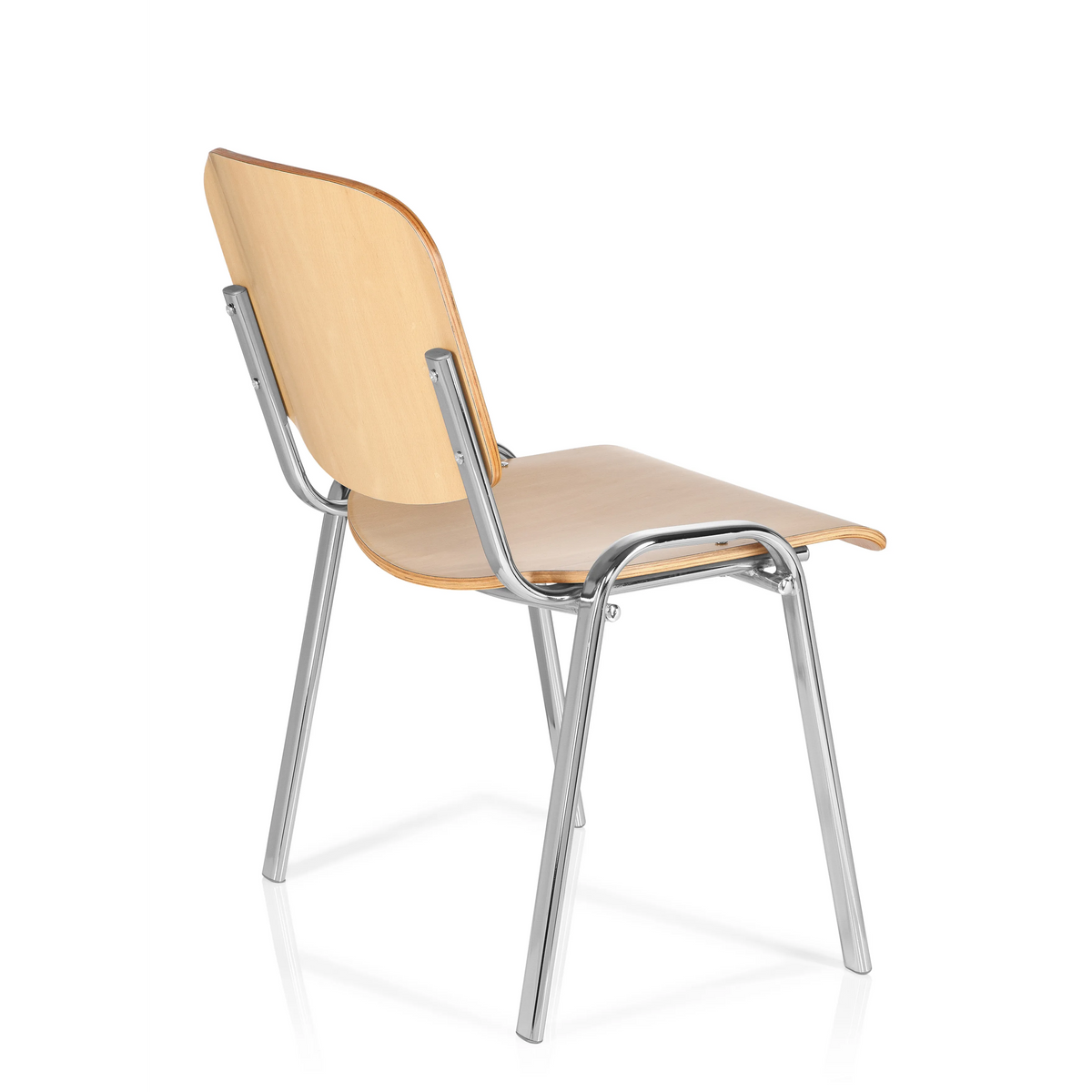 Vierfußstuhl XT 600 C H in Buche mit Gestell aus Chrom von hjh OFFICE – 360-Grad-Ansicht (schräge Rückenansicht 120°)