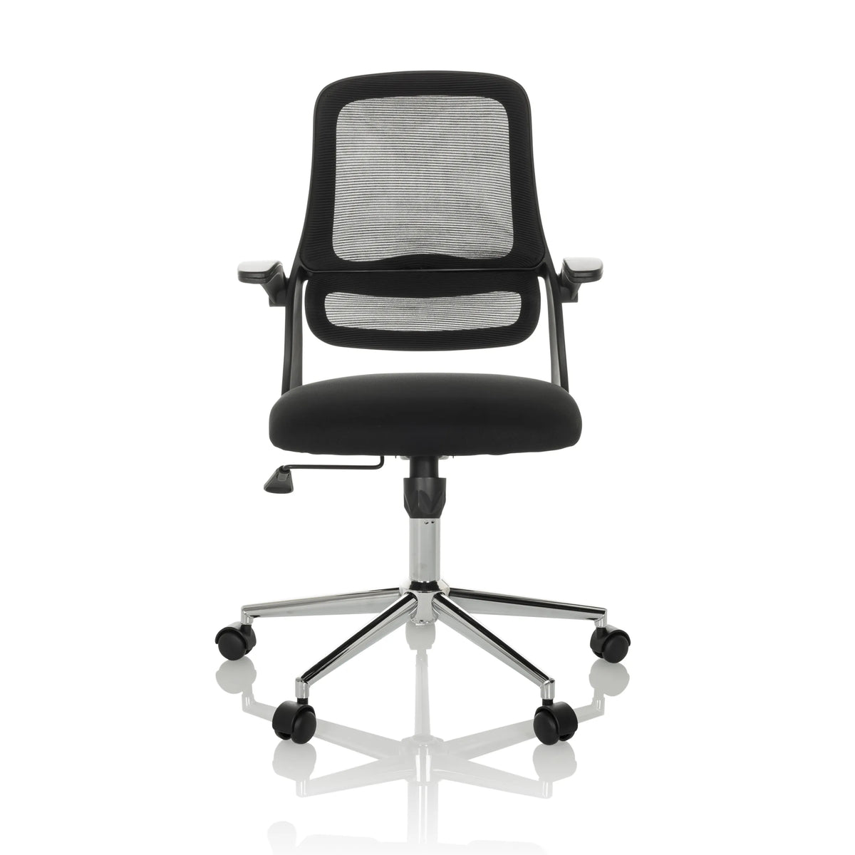 Sedia Home Office MIKO B ECO nera con schienale in rete e base a cinque ruote di hjh OFFICE – vista a 360° (vista frontale 0°)