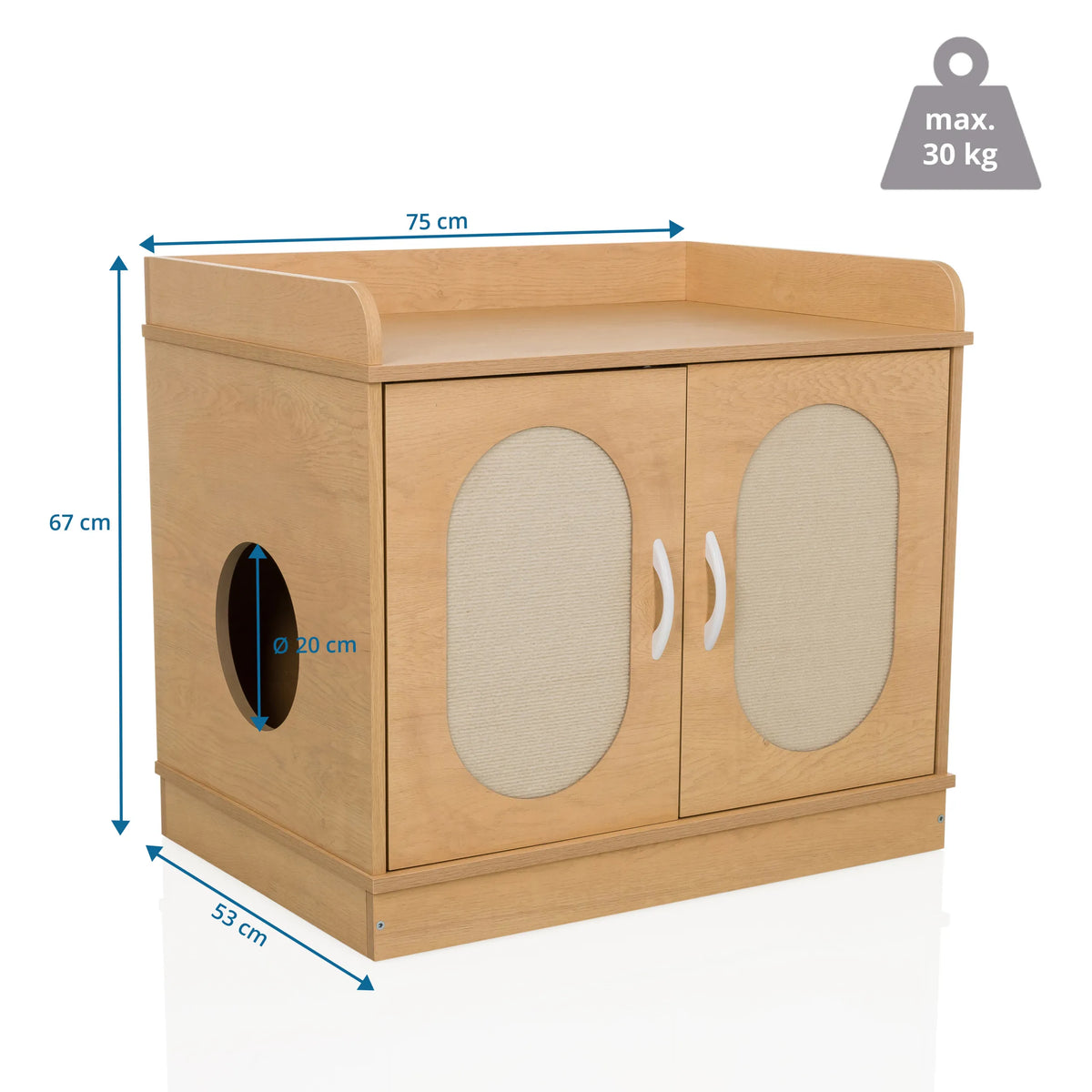 Vista dimensionale della Cuccia per gatto KITTYHOME 2 con 75 × 67 cm e portata massima di 30 kg di hjh LIVING
