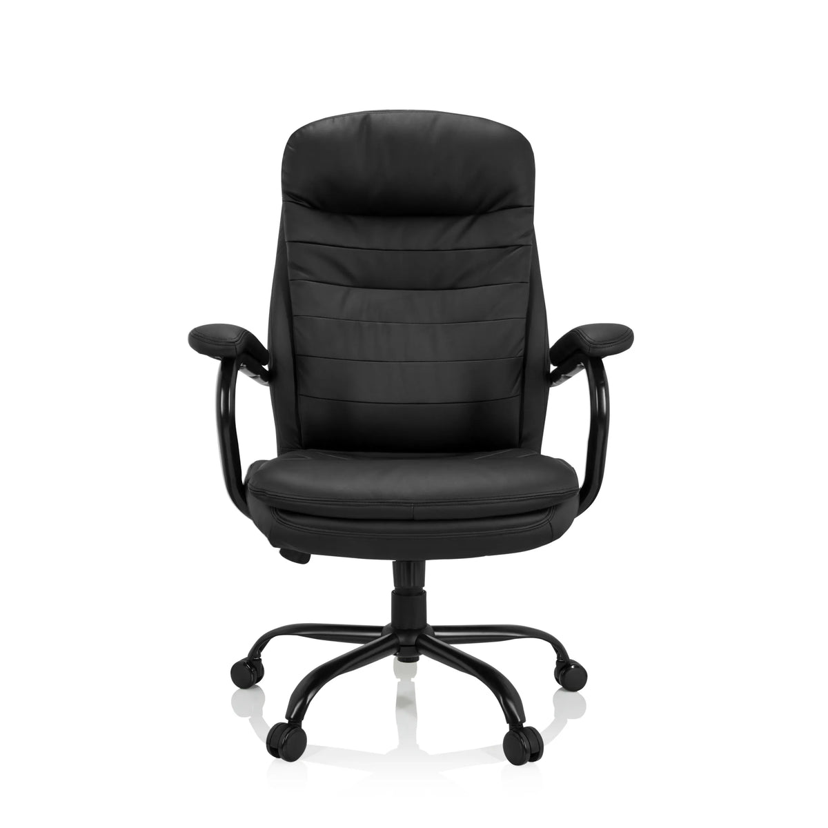 Sedia girevole RELAX XXL B nera in ecopelle con base a stella e cinque rotelle di hjh OFFICE – vista a 360° (vista frontale 0°)