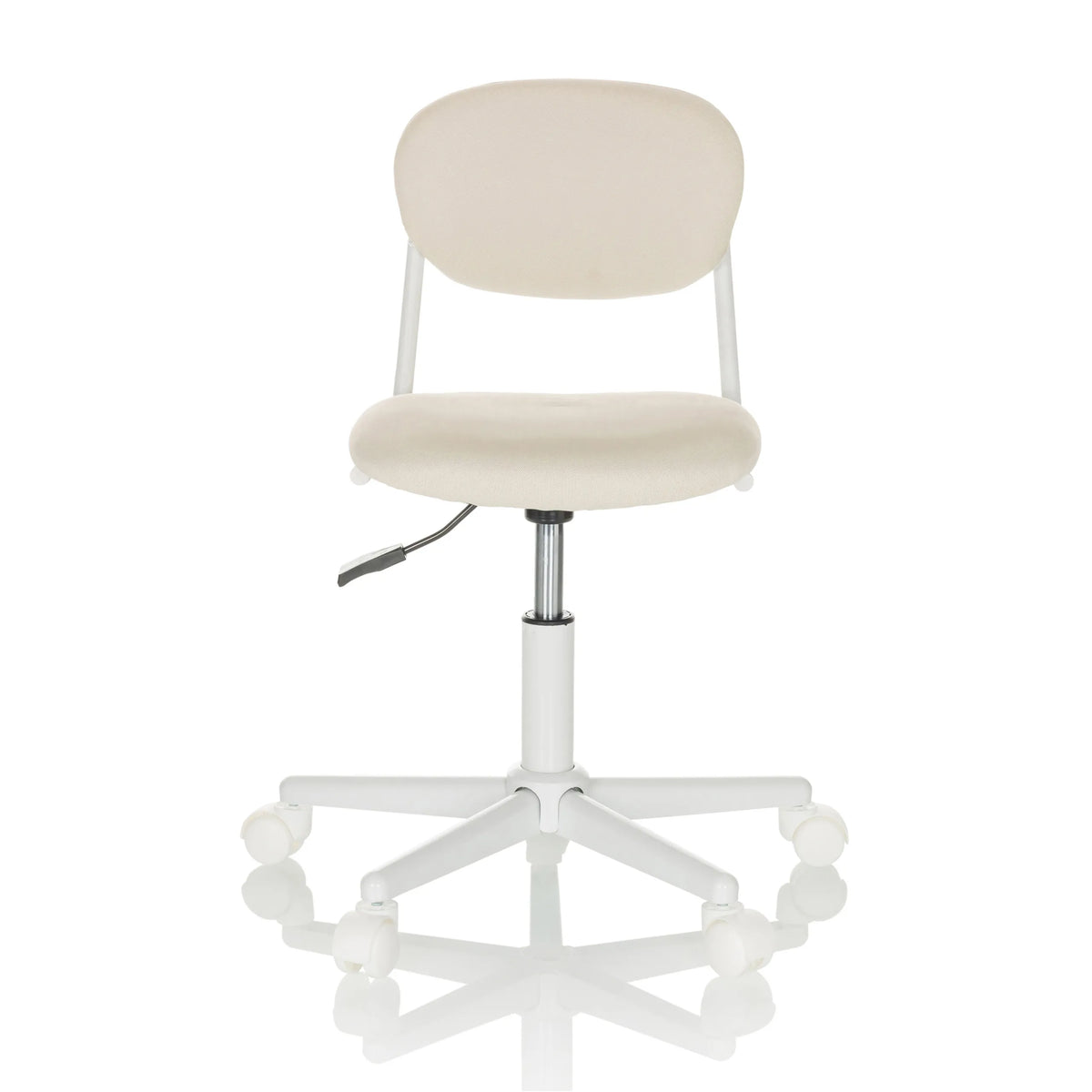 Sedia girevole per bambini KIDDY BASE I beige con imbottitura e base bianca a cinque ruote di hjh OFFICE – vista a 360° (vista frontale 0°)