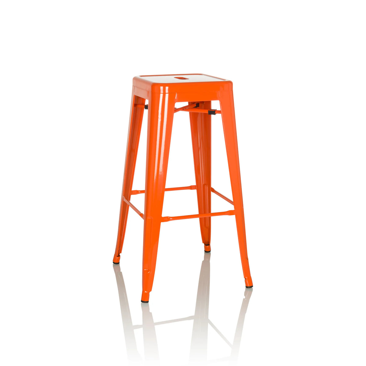 Sgabello da bar VANTAGGIO HIGH arancione con quattro gambe e poggiapiedi integrati di hjh OFFICE – vista a 360° (profilo laterale 105°)