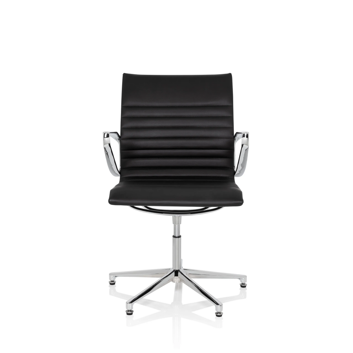 Sedia visitatore nera PARIBA V IV con imbottitura trapuntata e base a cinque ruote di hjh OFFICE – vista a 360° (vista frontale 0°)