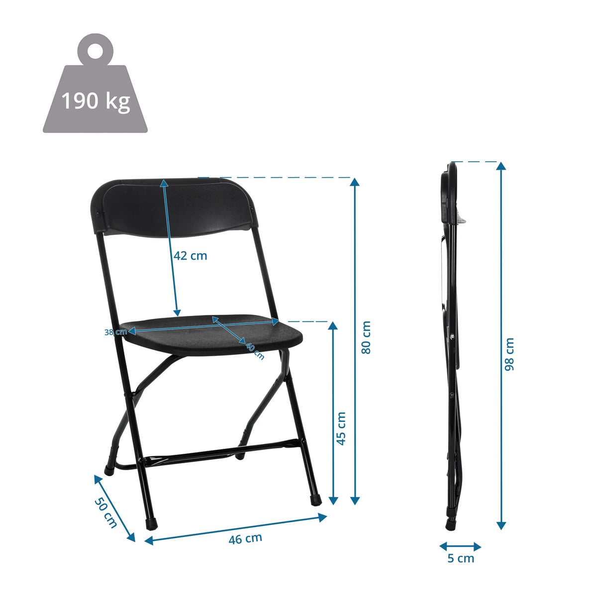 Disegno tecnico della Sedia da esterno TUDELA XXL B con un'altezza di 80 cm e una portata di 190 kg di hjh OFFICE