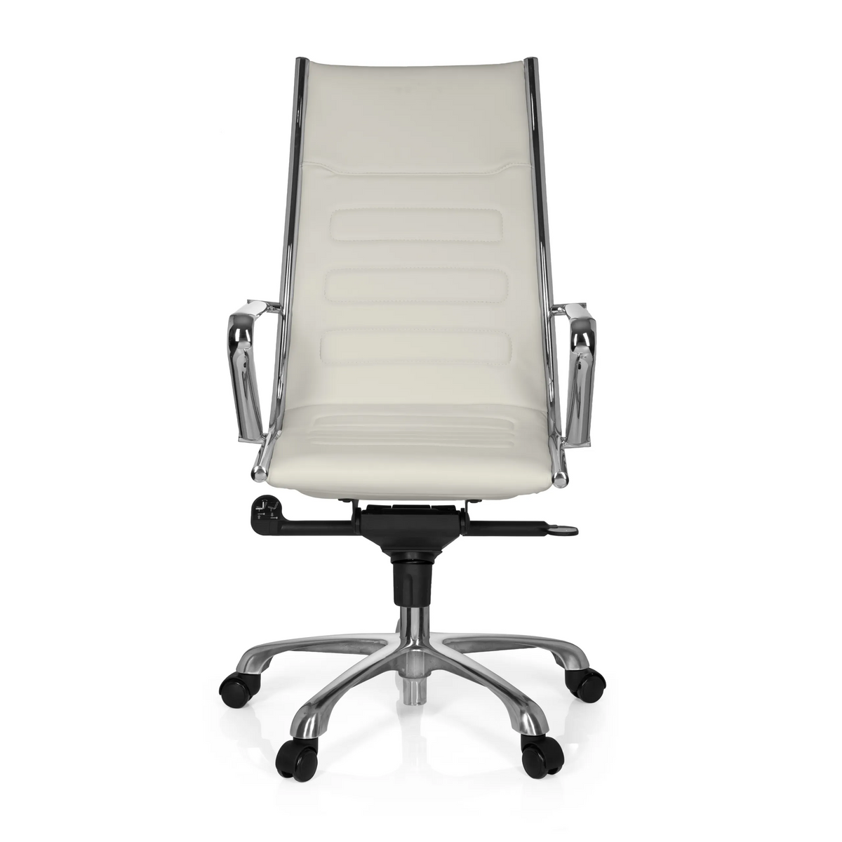 Poltrona professionale PARIBA III color crema con braccioli e base a cinque ruote di hjh OFFICE – vista a 360° (vista frontale 0°)