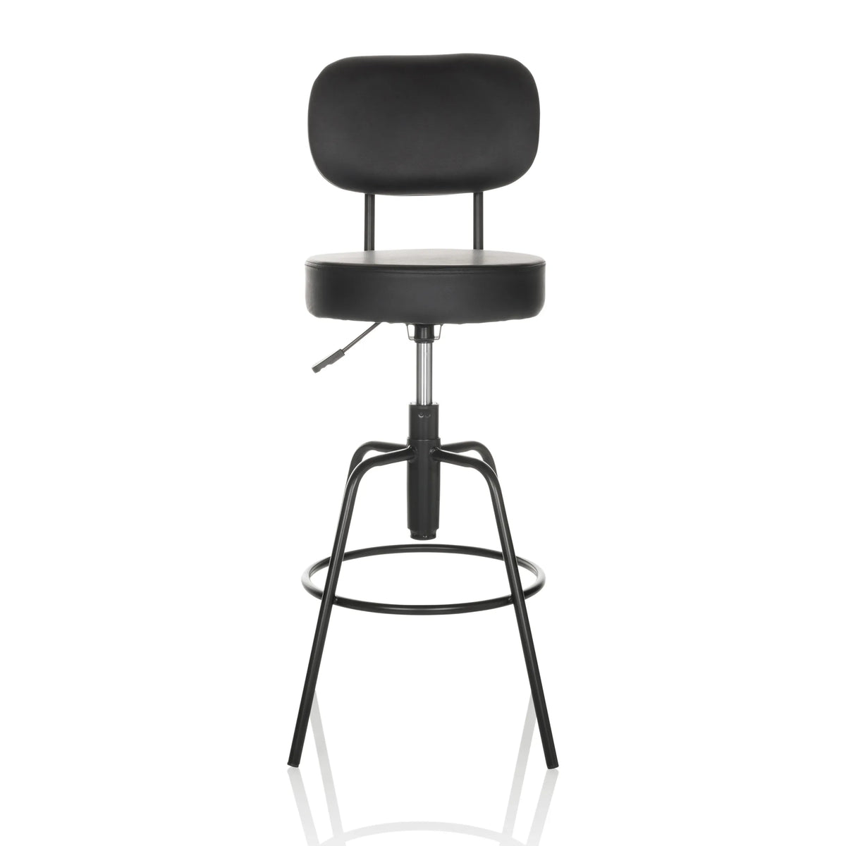 Sgabello da bar nero DISC HIGH con schienale e poggiapiedi rotondo di hjh OFFICE – vista a 360° (vista frontale 0°)