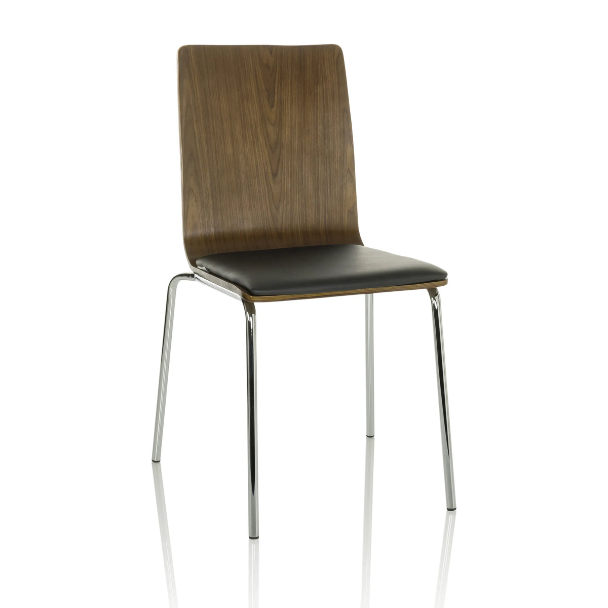 Sedia visitatore nera PERIA con schienale in legno marrone e gambe cromate di hjh OFFICE – vista a 360° (vista frontale 15°)