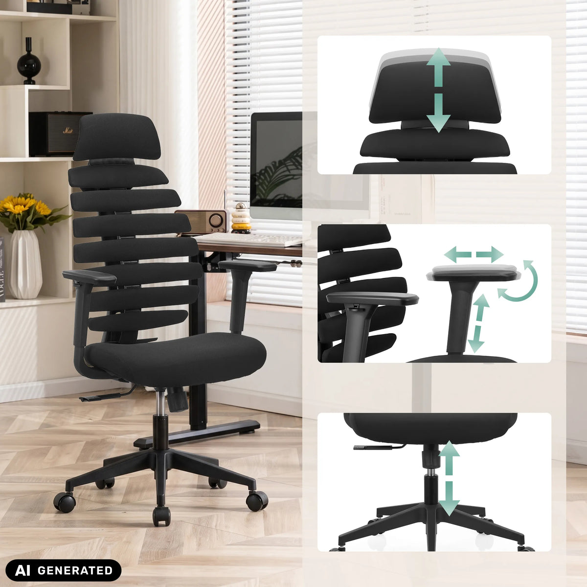 Funzioni regolabili della sedia da ufficio professionale ERGO LINE ECO di hjh OFFICE (immagine generata dall’IA)