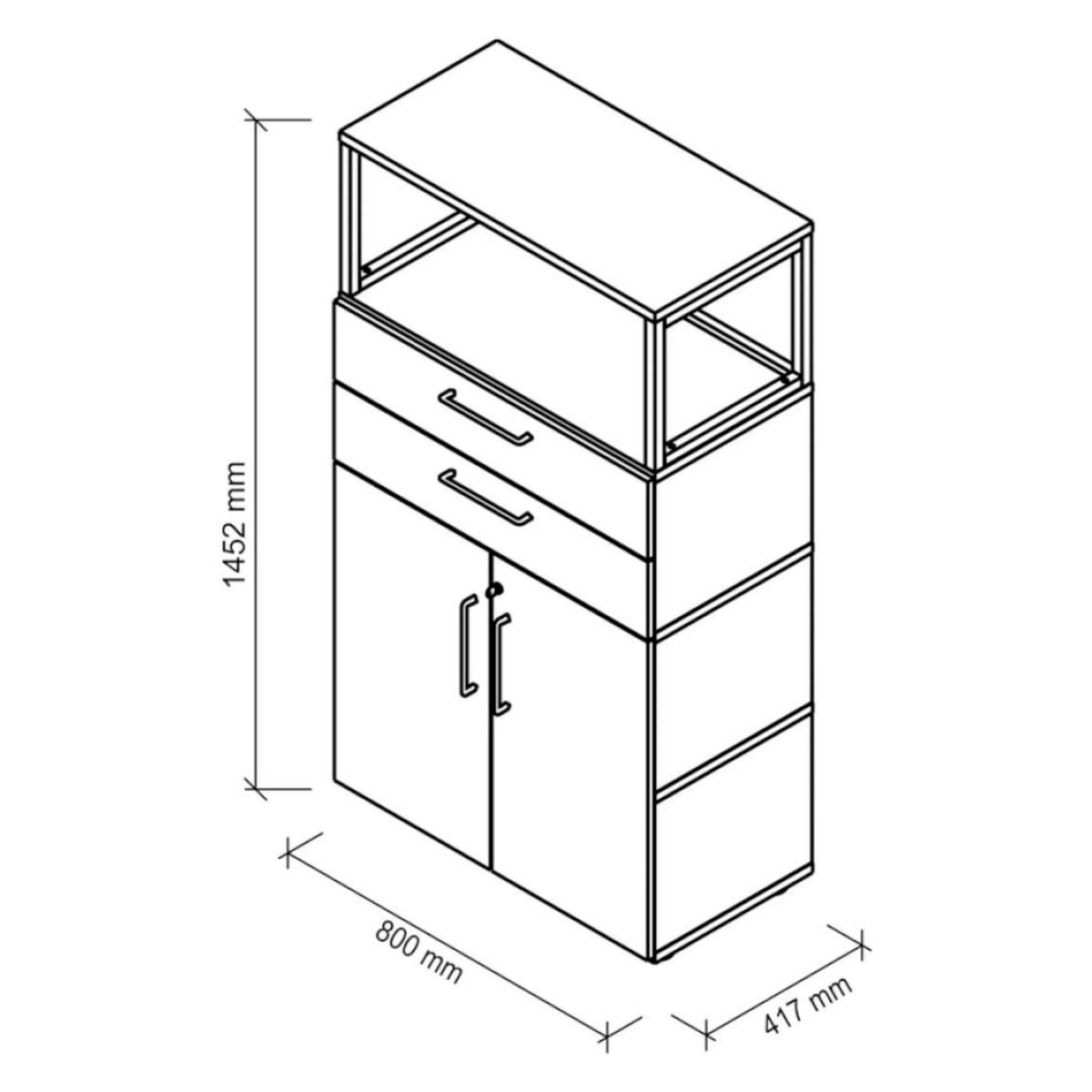 Disegno tecnico dell'armadio FlexWall con dimensioni 800 × 417 mm di hjh OFFICE PRO