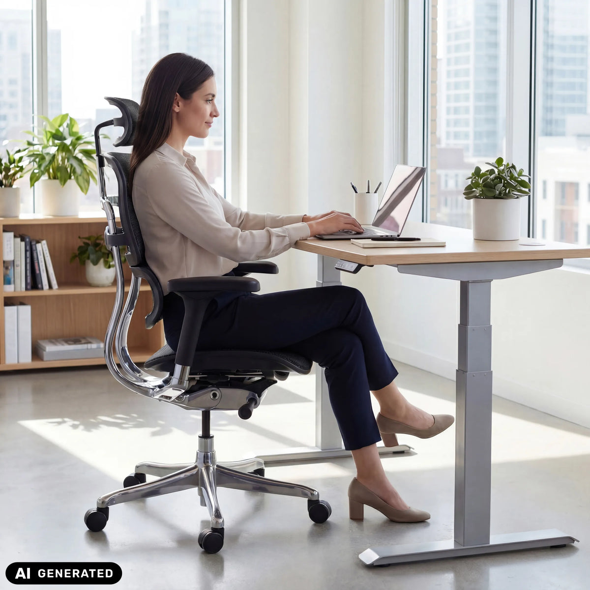 Poltrona di lusso ERGOHUMAN GEN2 con schienale in rete in nero di hjh OFFICE (immagine generata dall’IA)