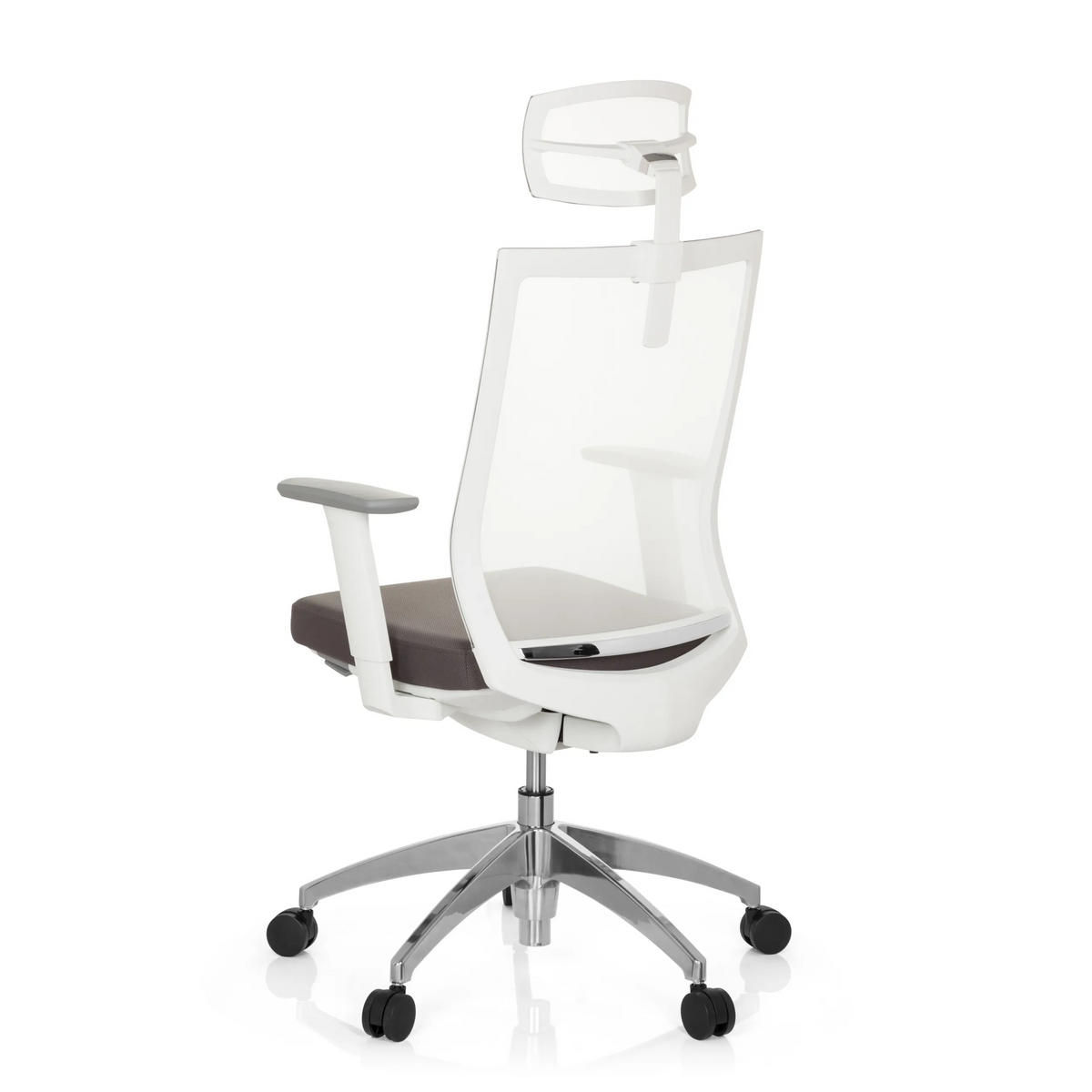 Poggiatesta bianco KS ASPEN per una sedia da ufficio con schienale in rete di hjh OFFICE – vista a 360° (vista frontale 0°)