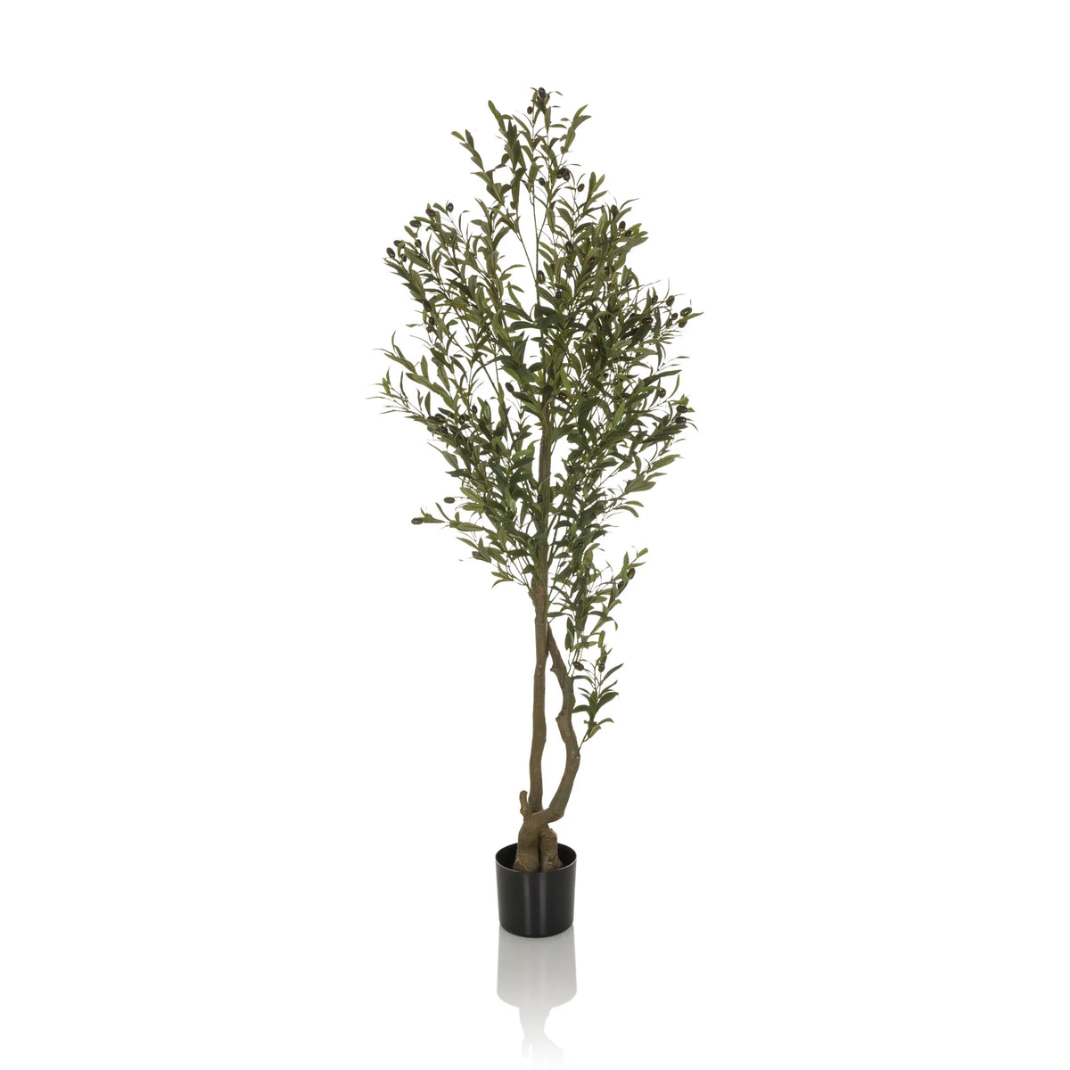 Piante artificiali verdi OLIVE I in un semplice vaso nero di hjh OFFICE – vista a 360° (profilo laterale 90°)