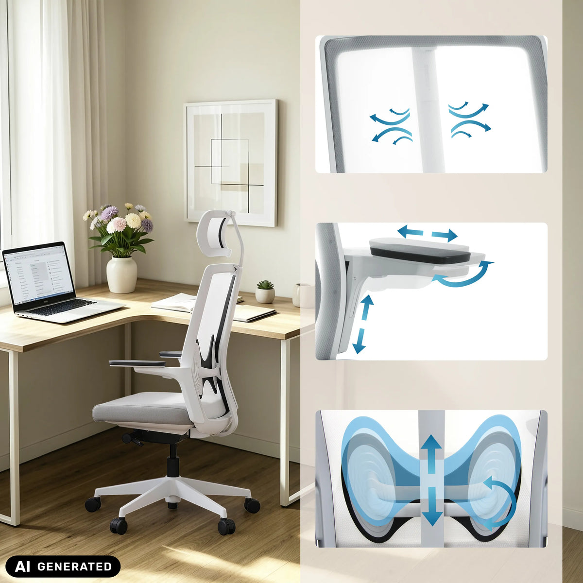 Supporto per schienale grigio della Sedia da ufficio professionale ARCEO W di hjh OFFICE