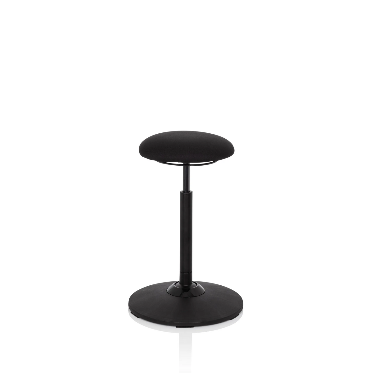 Ausilio per la posizione eretta BALANCE SIT nero con cuscino per seduta rotondo e base circolare di hjh OFFICE – vista a 360° (vista frontale 0°)