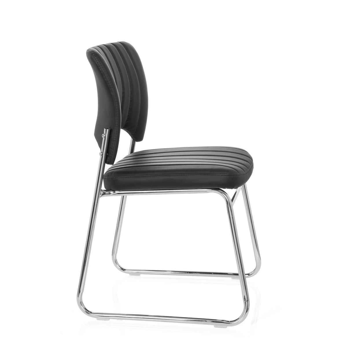 Sedia visitatore nera CASPI V con rivestimento trapuntato e struttura a slitta di hjh OFFICE – vista a 360° (profilo laterale 80°)