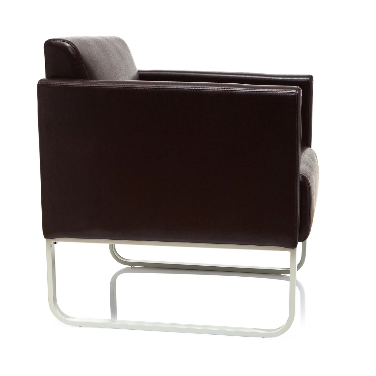 Poltrona imbottita marrone ARUBA con struttura in metallo bianca di hjh OFFICE – vista a 360° (profilo laterale 80°)