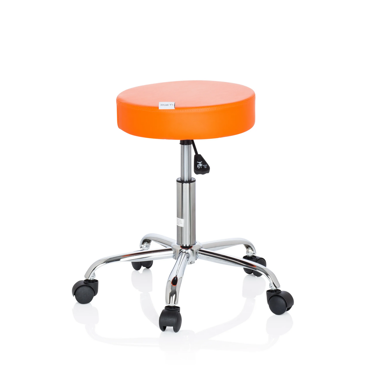 Sgabello girevole arancione OPERATOR II con pistone a gas e base a cinque ruote di hjh OFFICE – vista a 360° (profilo laterale 100°)