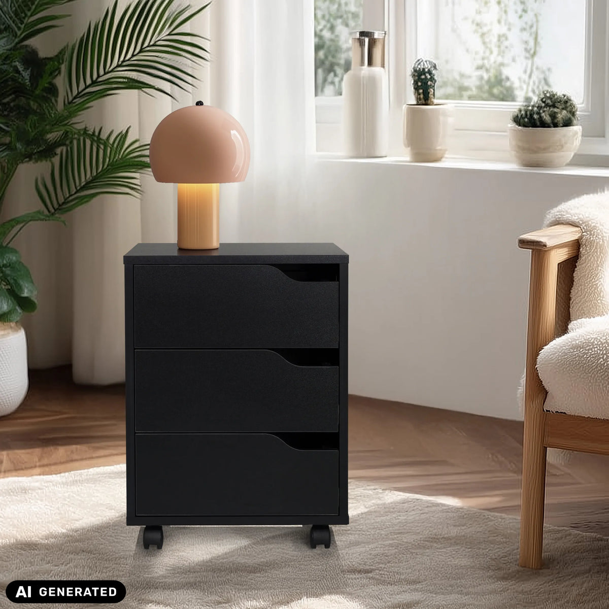 Cassettiera con rotelle ORGANISER I nera con tre cassetti di hjh OFFICE (immagine generata dall’IA)