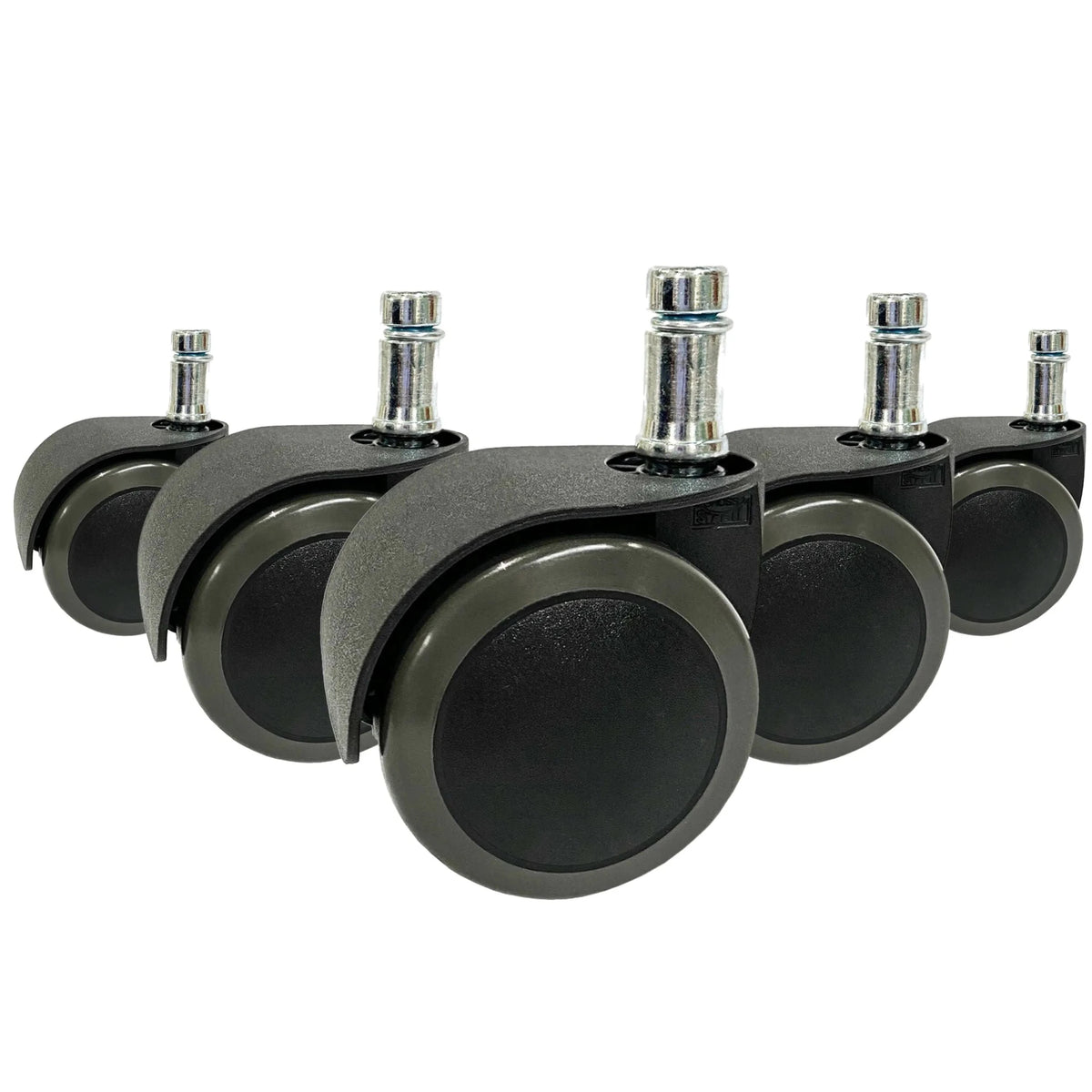 Cinque rotelle per sedia nere 5x ROLO EASY 10mm/50mm per pavimenti duri con perni metallici argentati di hjh OFFICE