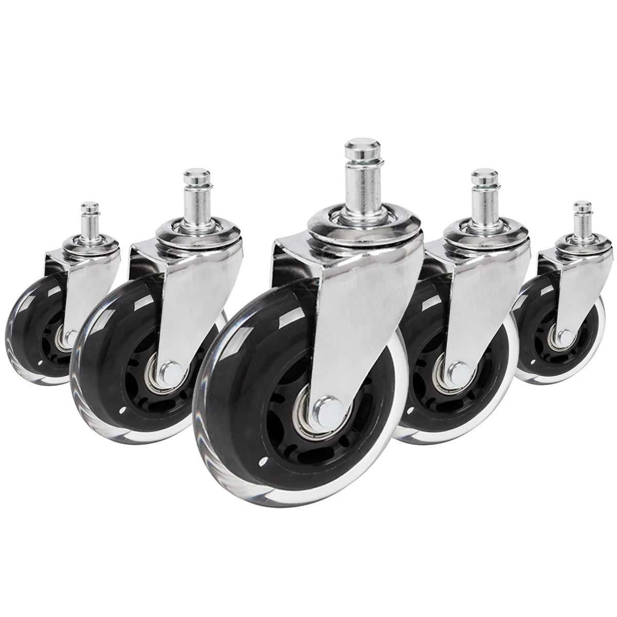 Cinque rotelle per sedia 5x ROLO SKATE CT 11mm/75mm in argento e trasparente per pavimenti duri di hjh OFFICE