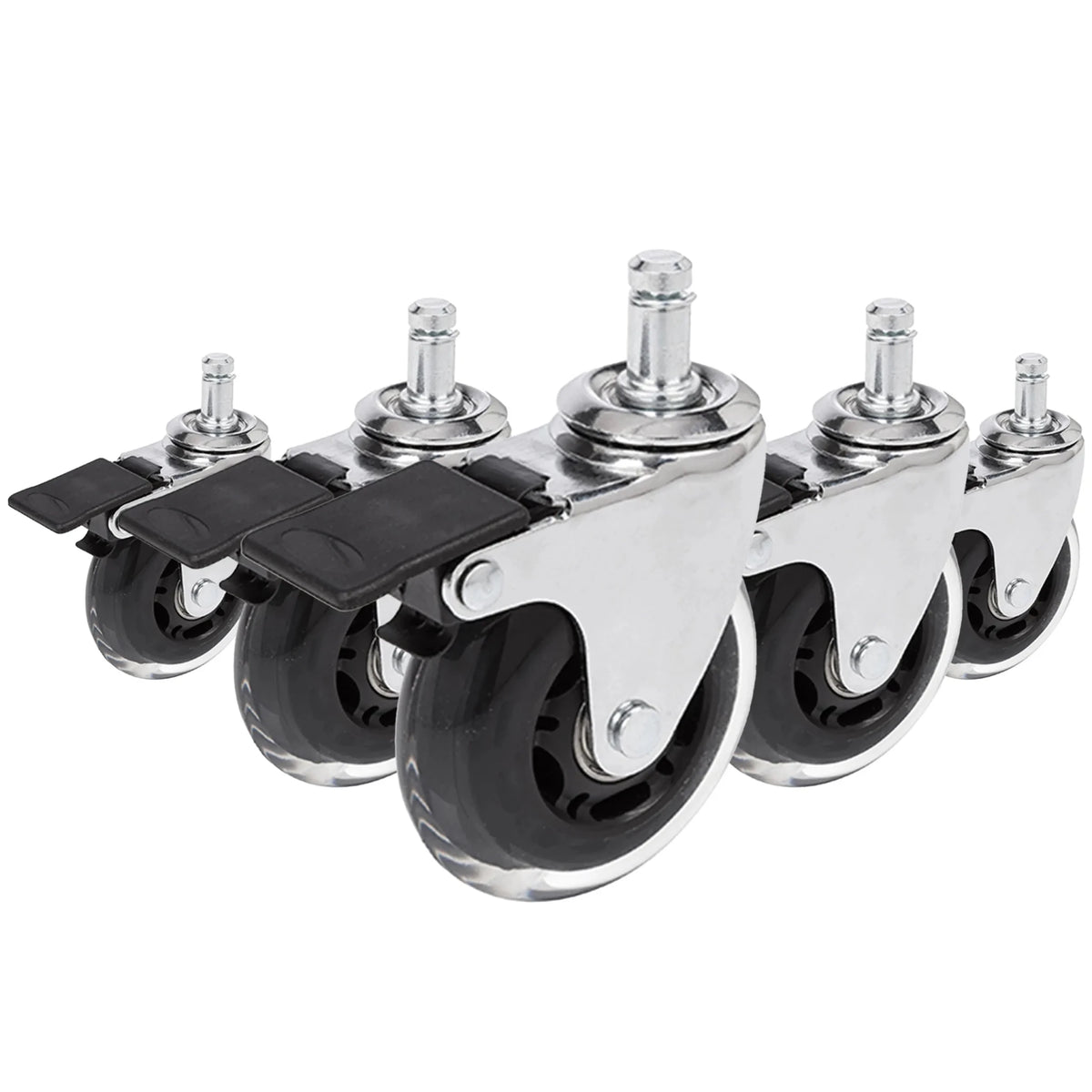 Rotelle per Sedia 5x ROLO SKATE CT 11mm/75mm in argento e trasparente con freno per pavimenti duri di hjh OFFICE