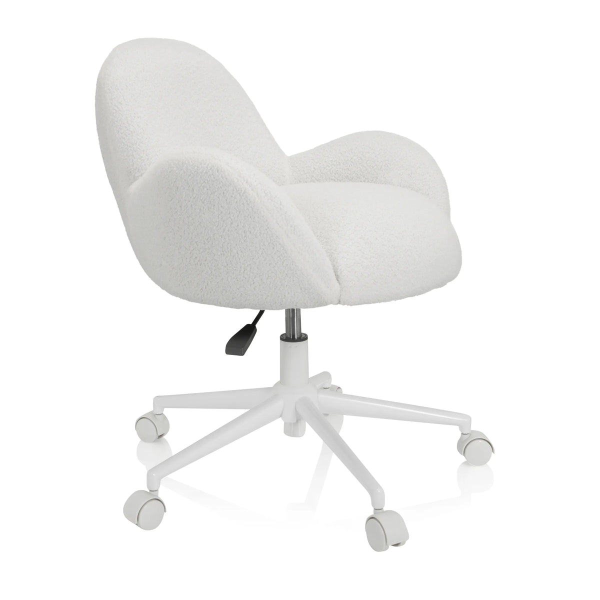Sedia girevole per bambini KID TEDDY I bianca con rivestimento strutturato e base a cinque ruote di hjh OFFICE – vista a 360° (vista frontale a tre quarti 60°)