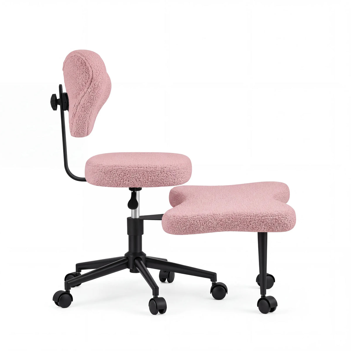 Sedia da meditazione Asanasit rosa con rivestimento soffice, schienale e poggiapiedi su ruote di hjh LIVING