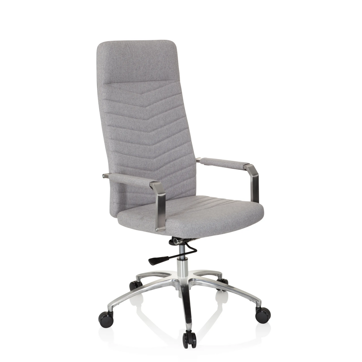 Sedia Home Office SARANTO PLUS grigio chiaro con braccioli e base a cinque ruote di hjh OFFICE – vista a 360° (vista frontale a tre quarti 40°)