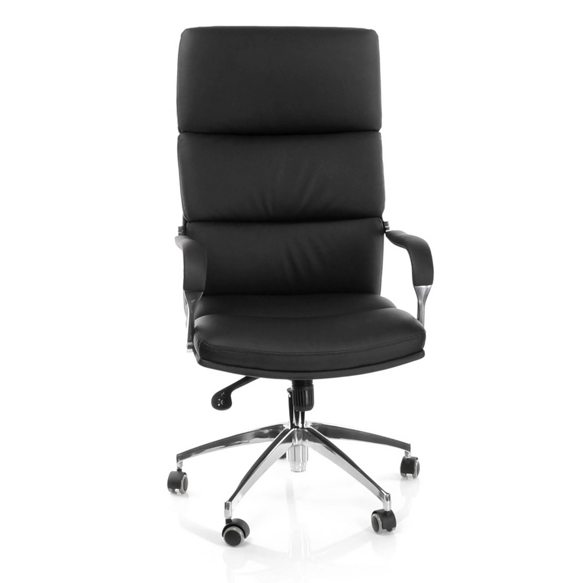 Poltrona professionale BRUNELLO 20 nera con braccioli e base a cinque ruote di hjh OFFICE – vista a 360° (vista frontale 0°)