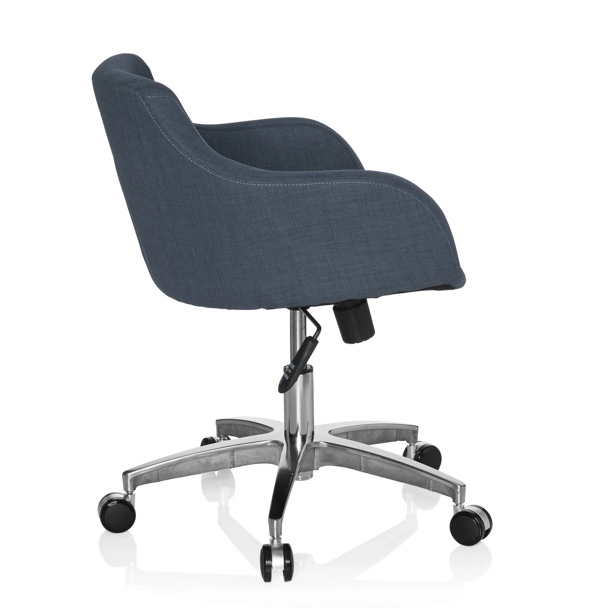 Dunkelgrauer Homeoffice-Bürostuhl SOLAO 100 mit Polsterschale und Fußkreuz mit fünf Rollen von hjh OFFICE – 360-Grad-Ansicht (Seitenprofil 100°)