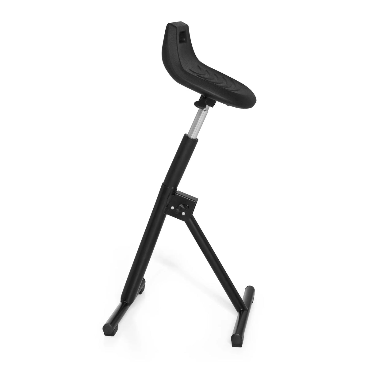 Ausilio per la posizione eretta TOP WORK 31 nero con seduta a guscio e base a T di hjh OFFICE – vista a 360° (profilo laterale 80°)