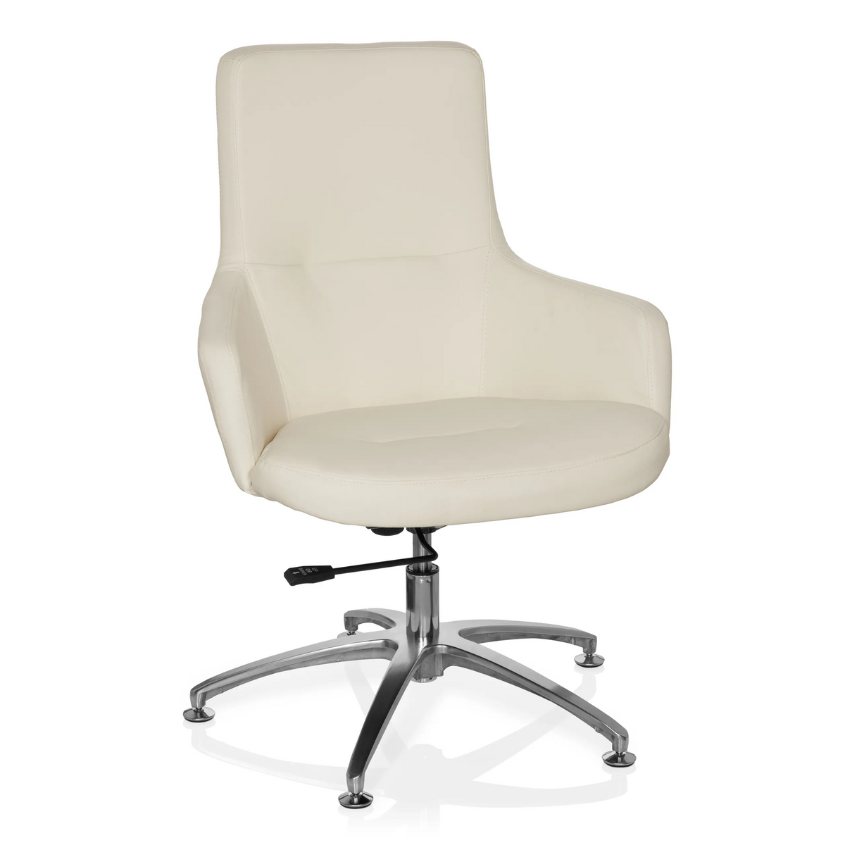 Poltrona Lounge SHAKE 300 color bianco crema con base a stella lucida e cinque rotelle di hjh OFFICE – vista a 360° (vista frontale 20°)
