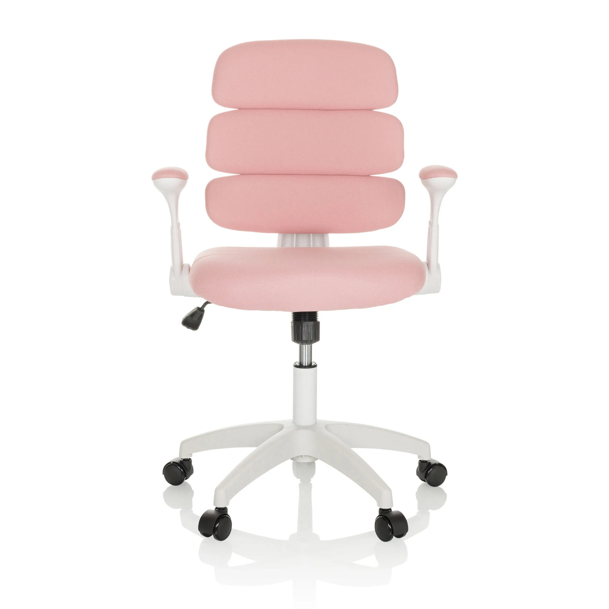 Sedia girevole per bambini KID ERGOLINO W rosa con schienale segmentato e base bianca a cinque ruote di hjh OFFICE – vista a 360° (vista frontale 0°)