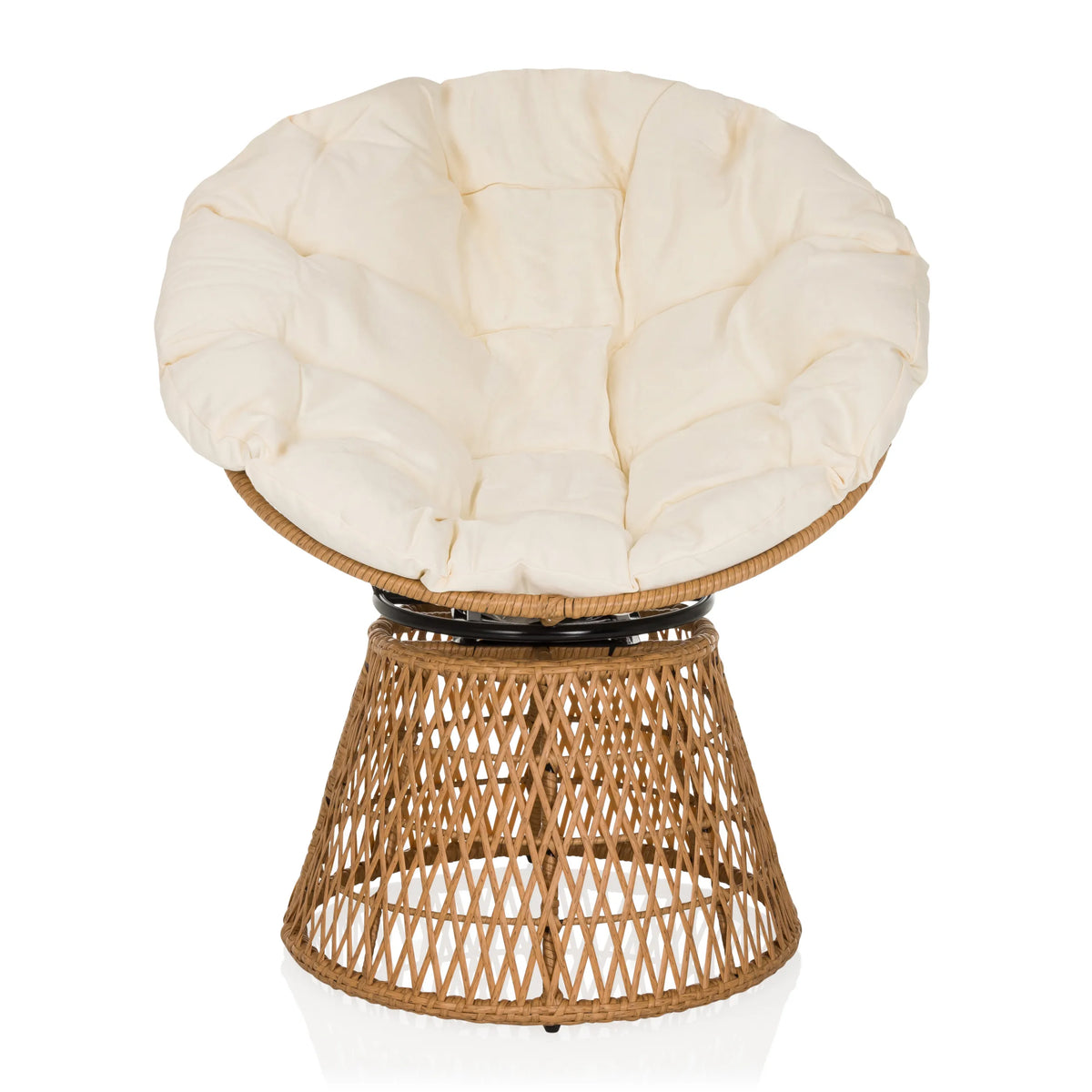 Sedia da esterno WEAVORA in beige con base intrecciata e un ampio e morbido cuscino per seduta di hjh LIVING