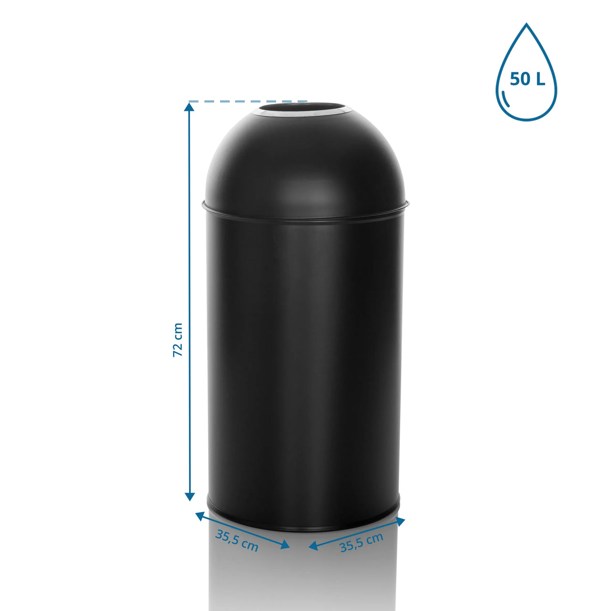 Disegno dimensionale del Cestini CLEAN OR 50 con 72 x 35,5 cm e 50 litri di volume di hjh OFFICE