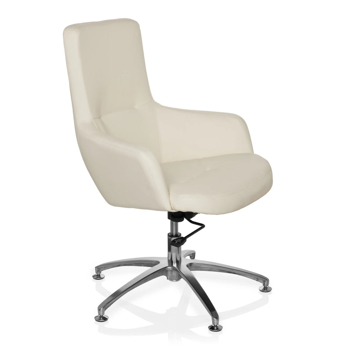 Poltrona Lounge SHAKE 300 color bianco crema con base a stella lucida e cinque rotelle di hjh OFFICE – vista a 360° (vista frontale a tre quarti 60°)